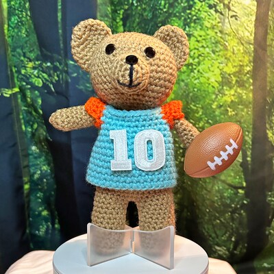 Football Crochet Teddy Bear, Stuffed Teddy Bear, Football Fan Gift - image2